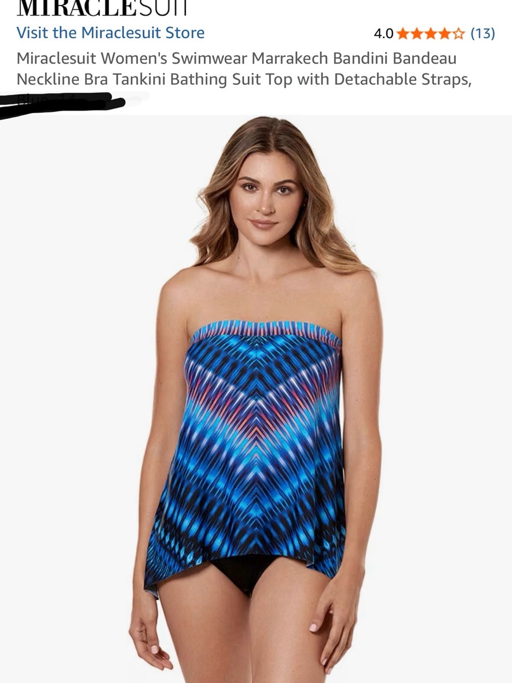 Miraclesuit Blue Multi-Pattern Bandeau Tankini Top NWT size 16.